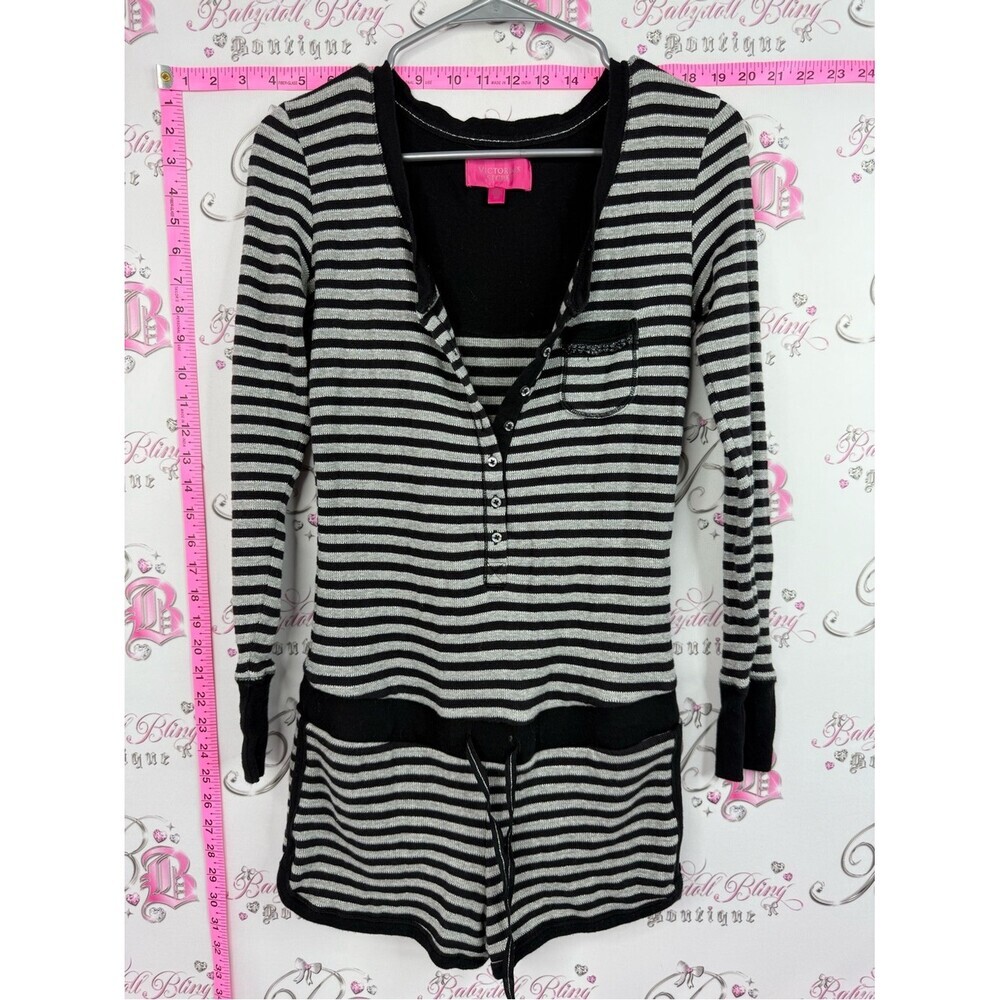 Victoria's Secret romper y2k Black and Gray Striped Long Sleeve Romper
